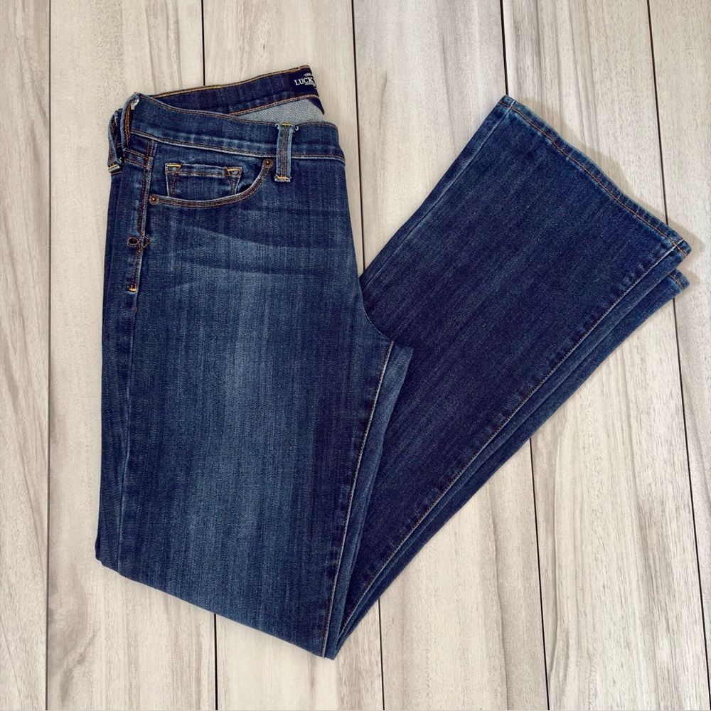 Lucky Brand Sofia Bootcut Jeans 6 28 Mid Rise Curvy Dark Wash Distressed Denim